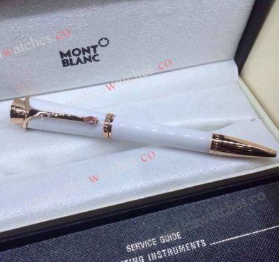 Mont Blanc Princess Monaco Rose Gold Clip White Barrel Ballpoint Pen